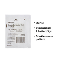 McKesson 16-4062-McKesson Sterile Fluff Bandage Roll, 2-1/4 Inch x 3 Yard, Gauze Dressings (CS)