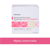 McKesson 16-4671-McKesson Acrylic Adhesive with Border Foam Dressing, 4 x 4 Inch, Foams (BX)