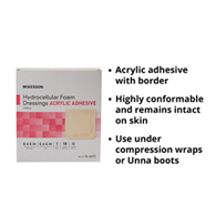McKesson 16-4672-McKesson Acrylic Adhesive with Border Foam Dressing, 6 x 6 Inch, Foams (CS)