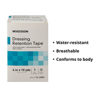 McKesson 16-4804 Nonwoven Fabric/Printed Release Paper Dressing Retention Tape, 4 in x 10 yd, White
