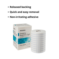 McKesson 16-4804 Nonwoven Fabric/Printed Release Paper Dressing Retention Tape, 4 in x 10 yd, White