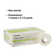 McKesson 16-48410 Silicone Medical Tape, 1 in x 5-1/2 yd, Transparent (BX/12)