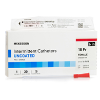 McKesson 16-F618-Urethral Catheter McKesson Straight Tip Uncoated PVC 18 Fr 6 in, Intermittent Catheters (BX/30)