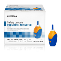 McKesson 16-PASL26GX Pressure Activated Safety Lancets, 26 Gauge, Blue, Lancets & Lancing Devices (BX/100)