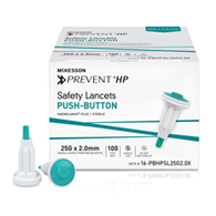 McKesson Prevent HP McKesson 16-PBHPSL25G2.0X Prevent HP Push Button Safety Lancet, 25 Gauge, 2.0 mm, Lancets (BX/100)