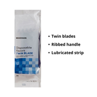McKesson 16-RZ11-McKesson Disposable Razor, Twin Blade, Lubricated Strip, Blue, Razors (CS)