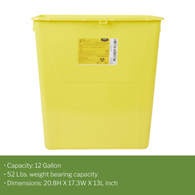 McKesson Prevent McKesson 2259 Prevent Chemotherapy Sharps Container, 12 gal, 20.8 x 17.3 x 13 in (CS/8)
