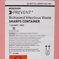McKesson Prevent McKesson 2262 Prevent Red Sharps Container, 1-1/4 gal, 10-3/4 x 10-1/2 x 4-3/4 in (BX/10)