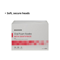 McKesson 4834-McKesson Oral Swabstick Foam Tip Dentifrice, Mint, 10 per Pack, Oral Care Swabs (BX)