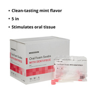 McKesson 4834-McKesson Oral Swabstick Foam Tip Dentifrice, Mint, 10 per Pack, Oral Care Swabs (CS)