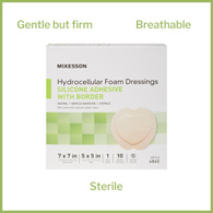 McKesson 4845 Silicone Adhesive with Border Silicone Foam Dressing, 7 x 7 in Sacral, Foams (BX/10)