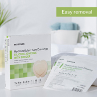 McKesson 4845 Silicone Adhesive with Border Silicone Foam Dressing, 7 x 7 in Sacral, Foams (EA/1)