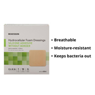McKesson 4864 Silicone Gel Adhesive without Border Silicone Foam Dressing, 6 x 6 in, Foams (BX/10)