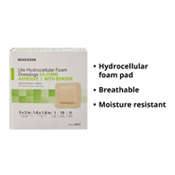 McKesson Lite McKesson 4872 Lite Silicone Gel Adhesive with Border Thin Silicone Foam Dressing, 3 x 3 in (BX/10)