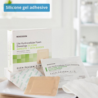 McKesson Lite McKesson 4873 Lite Silicone Gel Adhesive with Border Thin Silicone Foam Dressing, 4 x 4 in (BX/10)