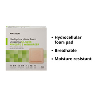 McKesson Lite McKesson 4874 Lite Silicone Gel Adhesive with Border Thin Silicone Foam Dressing, 6 x 6 in (CS/200)
