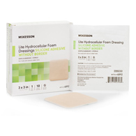 McKesson Lite McKesson 4892 Lite Silicone Gel Adhesive without Border Thin Silicone Foam Dressing, 3 x 3 in (BX/10)