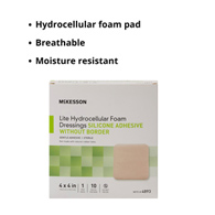 McKesson Lite McKesson 4893 Lite Silicone Gel Adhesive without Border Thin Silicone Foam Dressing, 4 x 4 in (BX/10)