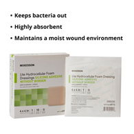 McKesson Lite McKesson 4893 Lite Silicone Gel Adhesive without Border Thin Silicone Foam Dressing, 4 x 4 in (BX/10)