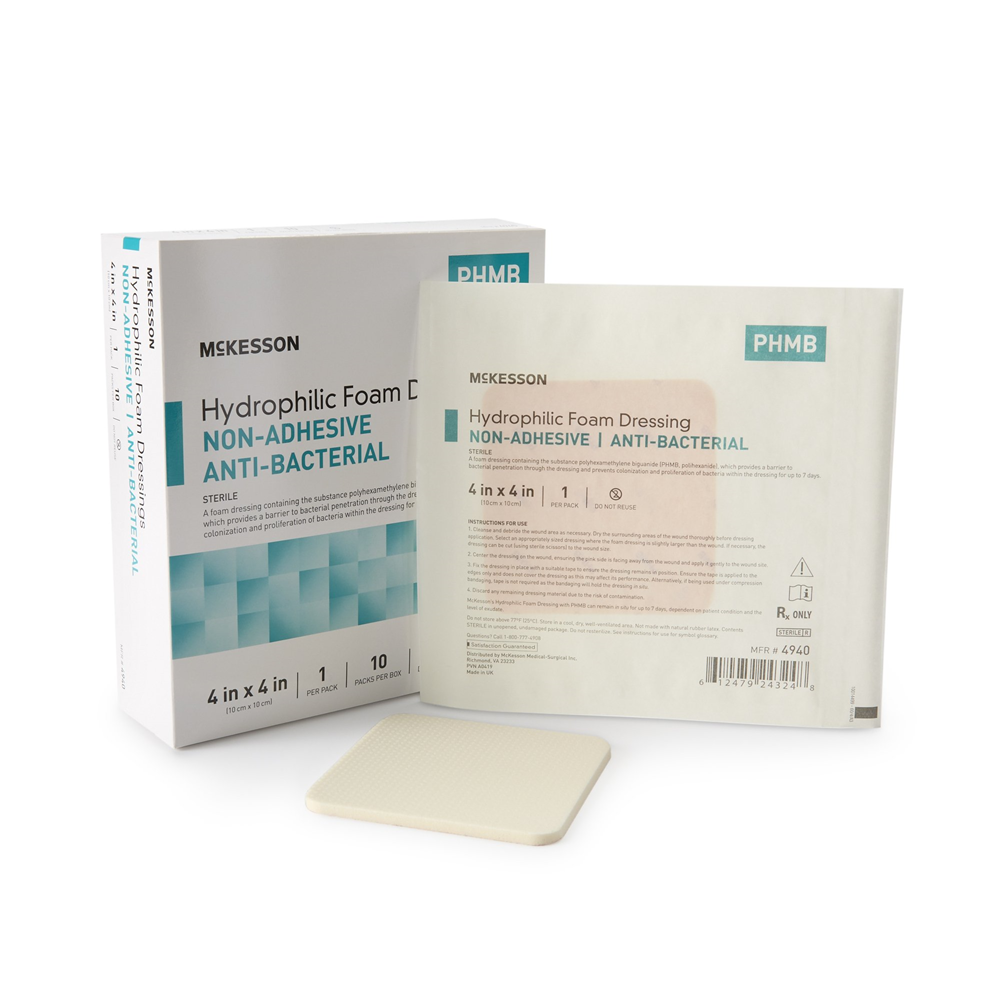 McKesson 4940-McKesson Antibacterial Foam Dressing, 4 x 4 Inch