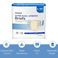 McKesson Ultra Plus Stretch McKesson BRSTRLXL Ultra Plus Stretch Heavy Absorbency Incontinence Brief, Large / (BG/20)