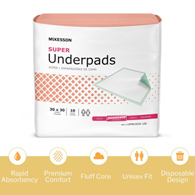 McKesson Super McKesson UPMD3030-100 Super Moderate Absorbency Underpad, 30 x 30 in, Underpads (CS/100)