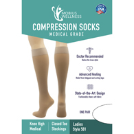 Mobius Wellness 501 Ladies Sheer Lightweight Compression Stockings, 15-20 mmHg - 3 Sizes