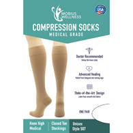 6 Pack - Mobius Wellness 507 Unisex Compression Stockings, 15-20 mmHg, Black, Medium