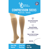 Mobius Wellness 508 Unisex Microfiber Compression Stockings, 20-30 mmHg, Black, Medium