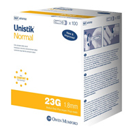 Owen Mumford AT 0702 Unistik 2 Normal Safety Lancet, 23 Gauge, 1.8 mm Depth, Medium Flow (Box/100)