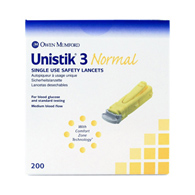 Owen Mumford AT 1004 Unistik 3 Normal Safety Lancet, 23 Gauge, 1.8 mm Depth, Medium Flow (Box/200)