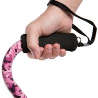 PCP 214152 Adjustable-Height Offset Handle Cane w/ Wrist Strap - Pink Camo Pattern