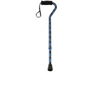 PCP 214157 Adjustable-Height Offset Handle Cane w/ Wrist Strap - Blue Peacock Pattern