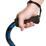 PCP 214157 Adjustable-Height Offset Handle Cane w/ Wrist Strap - Blue Peacock Pattern