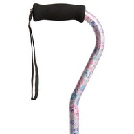 PCP 214160 Adjustable-Height Offset Handle Cane w/ Wrist Strap - Flower Garden Pattern