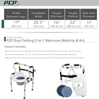 PCP 5024 5-in-1 Mobility & Bathroom Aid - Commode, Walker, Shower Seat & More - Silver on Black