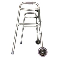 PCP 5052-W Folding Adjustable Walker - Double Release - Adult Size (32"-39") - With Wheels