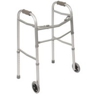 PCP 5052-W Folding Adjustable Walker - Double Release - Adult Size (32"-39") - With Wheels