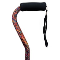 PCP 5182 Adjustable-Height Offset Handle Cane w/ Wrist Strap - Paisley Pattern
