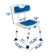 PCP 7103 Adjustable Padded Bath Safety Seat with Backrest - Blue