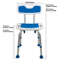 PCP 7103 Adjustable Padded Bath Safety Seat with Backrest - Blue