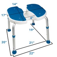 PCP 7104 Adjustable Padded Bath Safety Seat with Hygienic Cutout - Blue