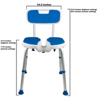 PCP 7105 Adjustable Padded Bath Safety Seat with Hygienic Cutout with Backrest - Blue