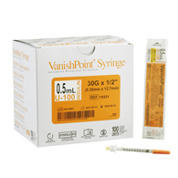 VanishPoint Retractable Technologies 15221-VanishPoint 0.5 mL Insulin Syringe with Needle, 30 Gauge, -1/2 in Needle (CS/800)