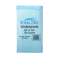 TotalDry Secure Personal Care Products SP115410-TotalDry Incontinence Underpads, Heavy Absorbency, Disposable, 30 x 36 (CS/100)