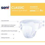 SENI Classic Incontinence Briefs, Unisex, Moderate Absorbency - Small to XL - Single Packs or Cases
