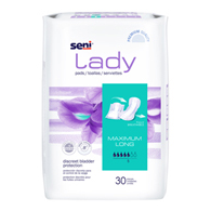 30 Count SENI Lady Maximum Protection Pads-Long Length