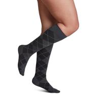 SIGVARIS 143CA47 Microfiber Shades for Women Calf-High Socks - Size A - Graphite Argyle