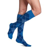 SIGVARIS 143CB48 Microfiber Shades for Women Calf-High Socks - Size B - Royal Blue Argyle
