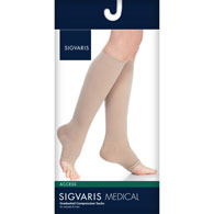 SIGVARIS 971CO Access Open Toe Calf High Socks-Medium Short-Light Beige
